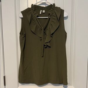 Cato Olive Ruffle V-Neck Blouse